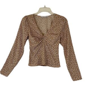 Abercrombie & Fitch Floral Twist Front Smocked Back Blouse Sz XS Brown Boho Y2K